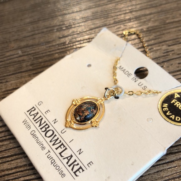 Rainbowflake Necklace Gold Flake & Turquoise Resin - Picture 3 of 9